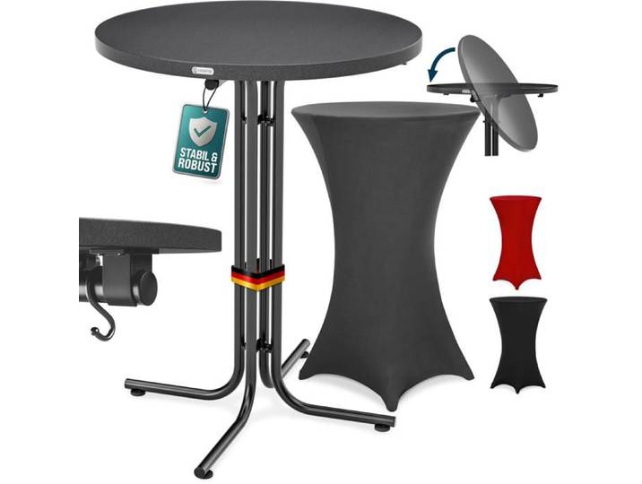 CASARIA® Table haute pliable grise avec housse grise mange debout 110 cm bar bistrot jardin 2 crochets inclus