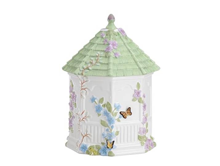 Lenox Butterfly Meadow Keksdose, 25,4 cm, Weiß Weißes Porzellan, Steingut, spülmaschinenfest, 25,4 x 15,2 cm, Blumen-Sammeldose, 25,4 cm, 2041 ml