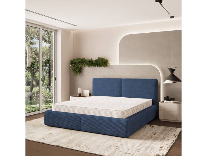 Masseno Polsterbett FELURO P 200x200 cm, Polsterbett mit Bettkästen -Blau, POSO 05
