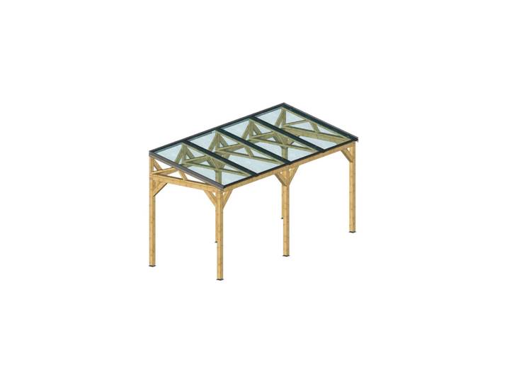 Carport Wattoit mono pente épicéa thermo-chauffé / 4 panneaux photovoltaïques 2 kwc / poteaux section 88 x 88 mm / Surface 8,84 m2