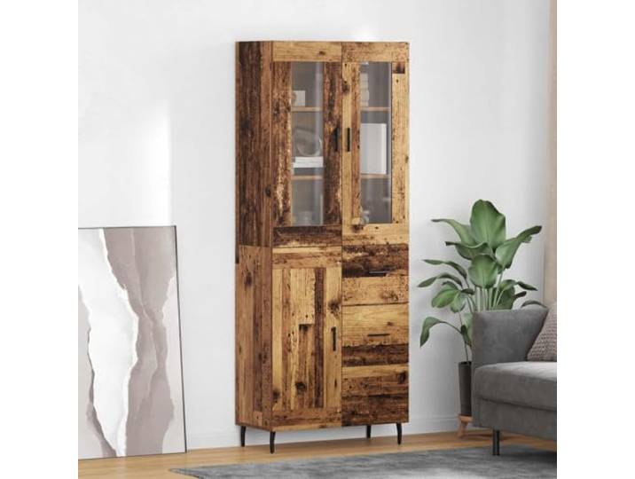 Highboard 2 Stück Altholz-Optik Holzwerkstoff - Elegantes Highboard mit Wandhalterung - Stilvolles mit viel Stauraum - aus Holzwerkstoff mit Metallfüßen - mit Türen zur
