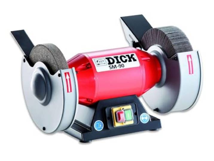 F. DICK Lamellenschleifmaschine SM-90 (Lammellenschleifer für Messer, Balliger Schliff, Filzpolierscheibe zum Abziehen und Polieren) 98080000, rot/schwarz/silber