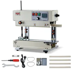 VEVOR Kontinuierliche Versiegelungsmaschine, 6-12 mm Siegelbreite, Vertikal, mit Rollendruck, Siegelmaschine Temperatur & Geschwindigkeit einstellbar, passend für 0,03-0,8 mm Plastikbeutel