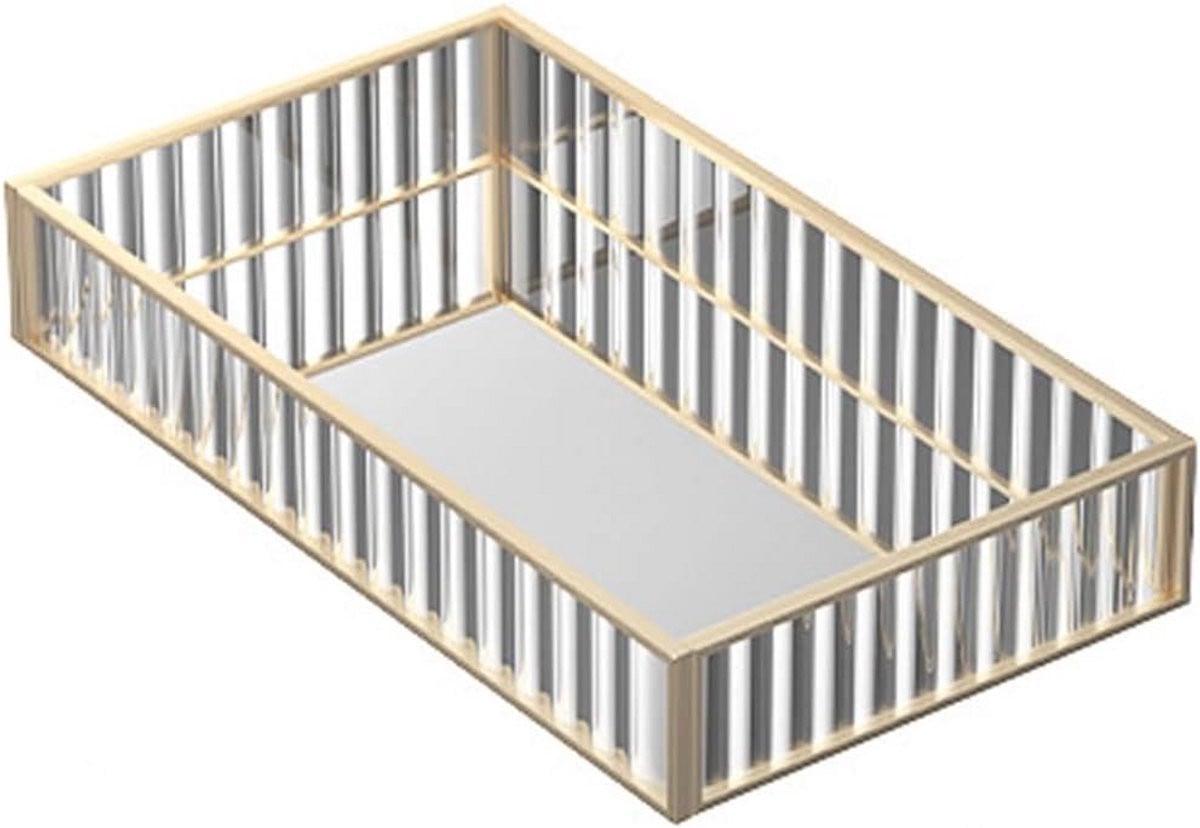 Cosmetisch dienblad met spiegel en vintage design voor het organiseren van sieraden, Goud, 20 x 14 cm