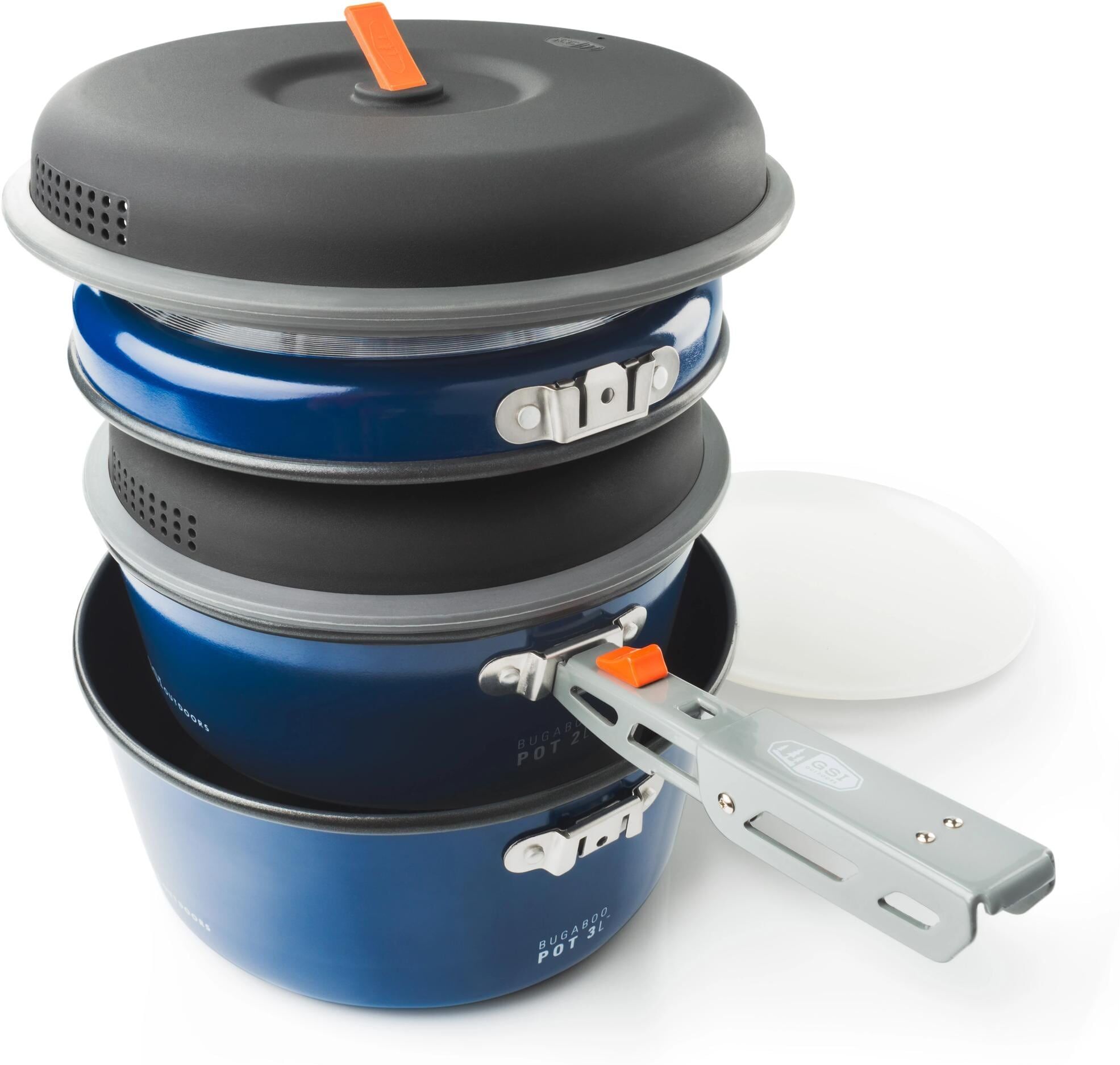 Kochtopf GSI OUTDOORS "Camper Medium", blau (anthrazit, blau), Töpfe, 3 l + Höhe 23,1cm, Kochtopf, B:23,1cm H:23,1cm anthrazit, blau 3 l + Höhe 23,1cm