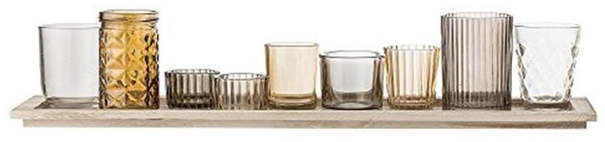 Decoratief Glazen Dienblad met Bruine Glazen Kandelaars voor Tealights