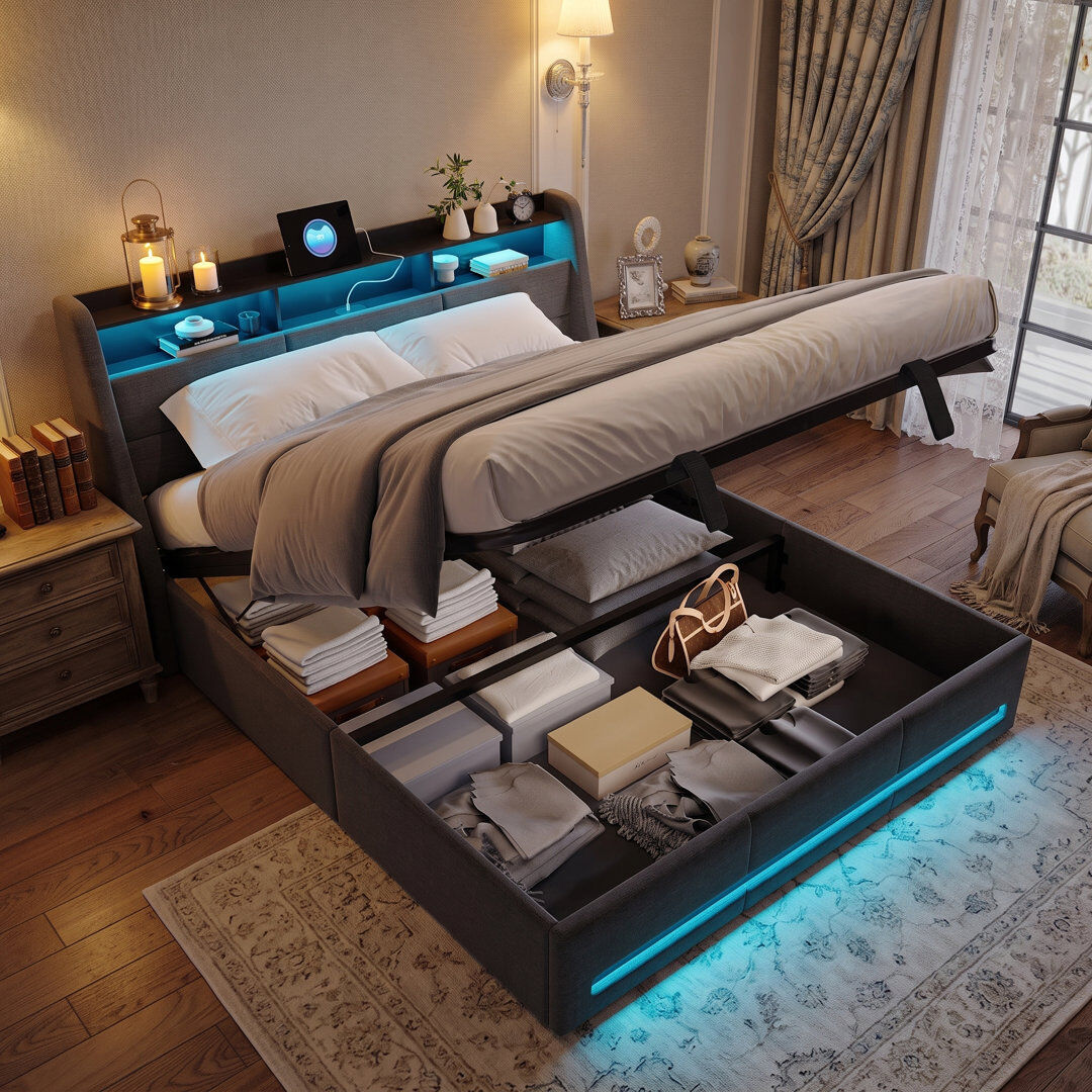 Metro Ottoman Storage Bed Grey European Double (140 x 200 cm)