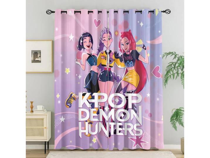 2 pièces de rideaux occultants rose et violet Hasbro Kpop, bloquant la lumière, avec imprimé de filles d'anime, à œillets, pour chambre à coucher et salon.