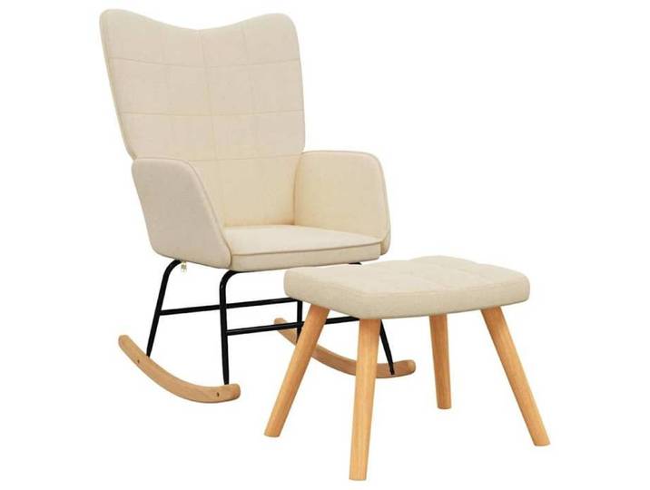 Fauteuil de Loisirs - résistance aux taches - - Chaise à bascule avec tabouret Crème Tissu - design élégant 32178