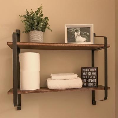 UNHO 2 Tiers Pine Solid Wood Floating Shelf Wall Mounted with Live Edge