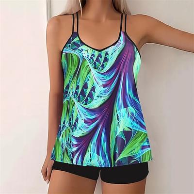 Damen Tankini Bikini, Zweiteiler Ringer-Rücken-Kleid Bademode Badeanzug Himmelblau Purpur Atmungsaktiv Schnelltrocknend Leichtgewichtig Ärmellos - Schwimmen Surfen Strand Sommer Frühling