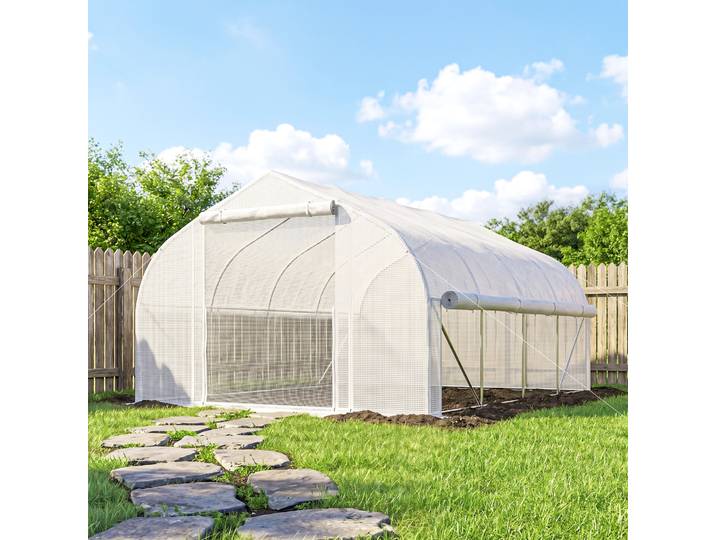 Outsunny Serre Tunnel 12m² Bâche PE 400x200x200cm Blanc