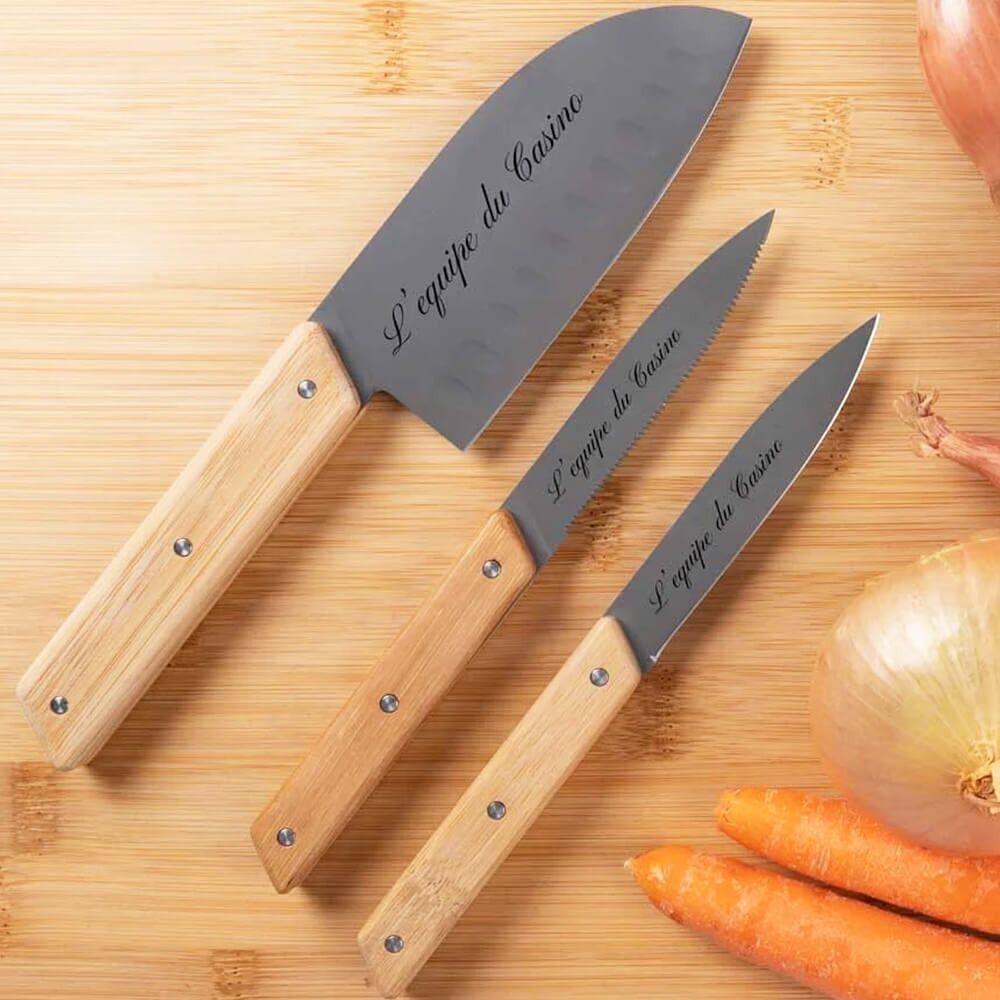 Ocadeau Set 3 couteaux cuisine gravés