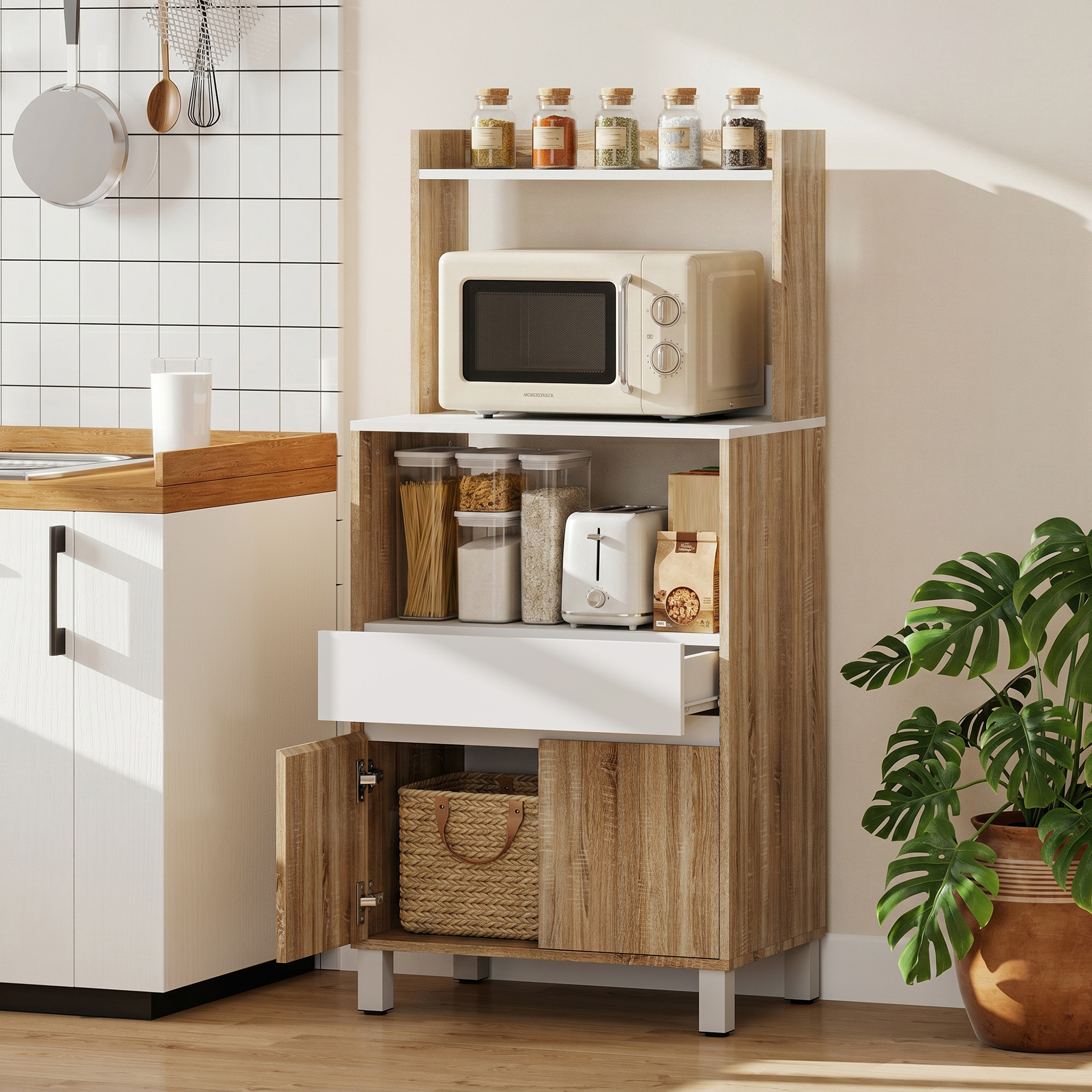 Homcom Mobile per Microonde da Cucina con Cassetto, 2 Ante a Chiusura Ammortizzata, Rovere   Aosom Italy