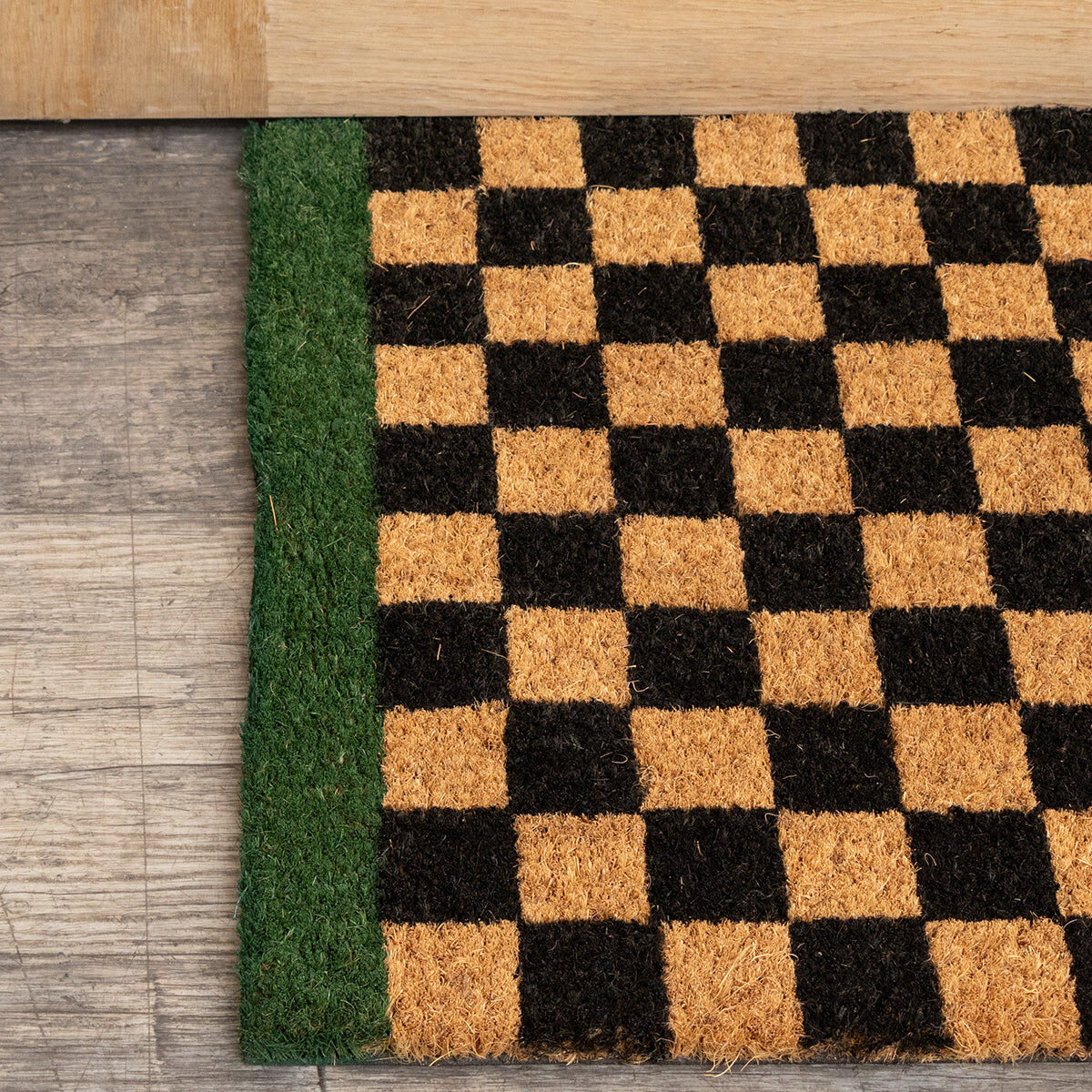 Rectangular Checkered Coir Door Mat with Solid Green Border Coir