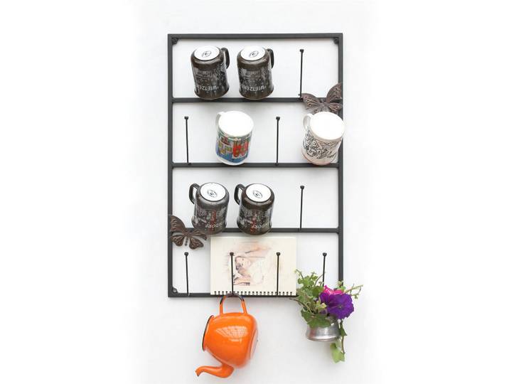 DanDiBo Tassenhalter mit 14 Haken Wand Schwarz Metall 60 cm, 40x60x9 cm, Küchenzubehör, Küchenhelfer, Küchenutensilien