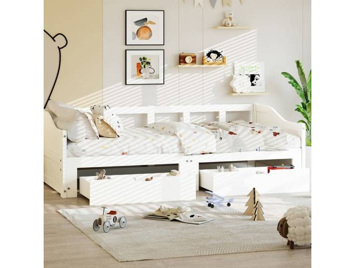 Lit enfant 90x200 cm - TANANT - Bois massif - 2 tiroirs - Canapé lit - Blanc