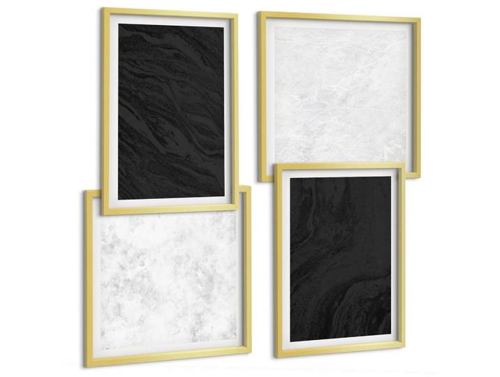 BILDER SET 4er Set - 50x50 cm & 40x60 cm Goldrahmen - Dunkles Licht, glamouröse Marmor