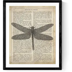 POSTER Vintage Libelle Mit Enzyklopädie Hintergrund. Wanddekoration Im Sepiatöne Und Retro-Stil. A3 Rahmenlos
