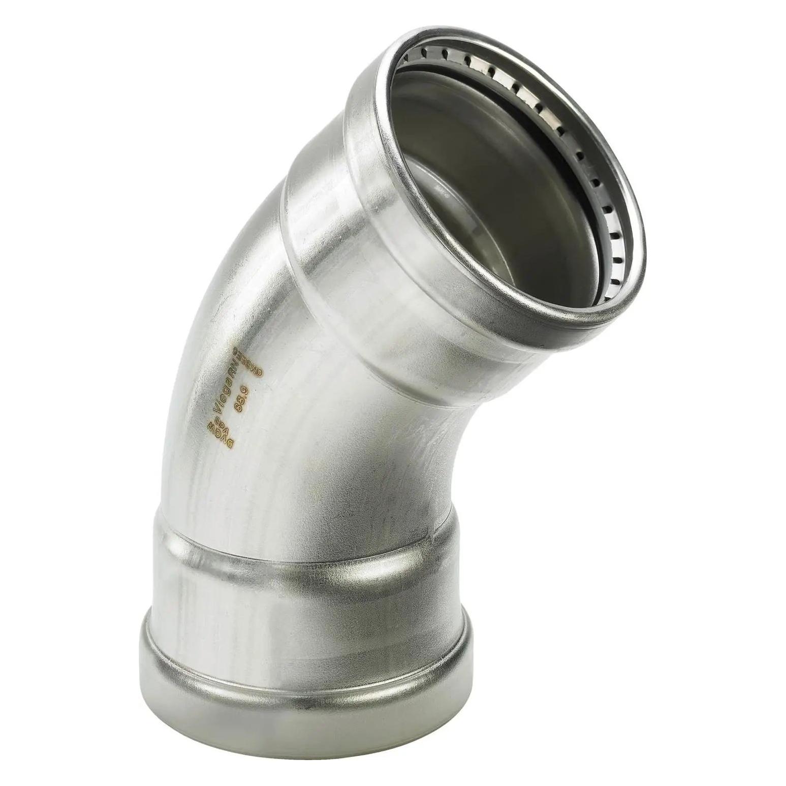 Viega Inox Biegung 45 Grad 108mmINOX, Edelstahlhülse / Muffe, SC-Contur (Pressverbindung) (482671)