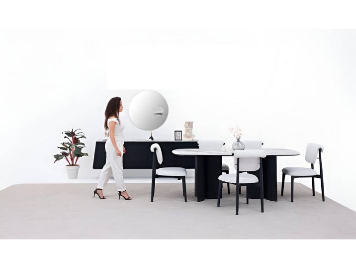 JVmoebel Essgruppe JVMoebel Esszimmer-Set in Schwarz-Weiß mit Holzsideboard, (5-tlg)
