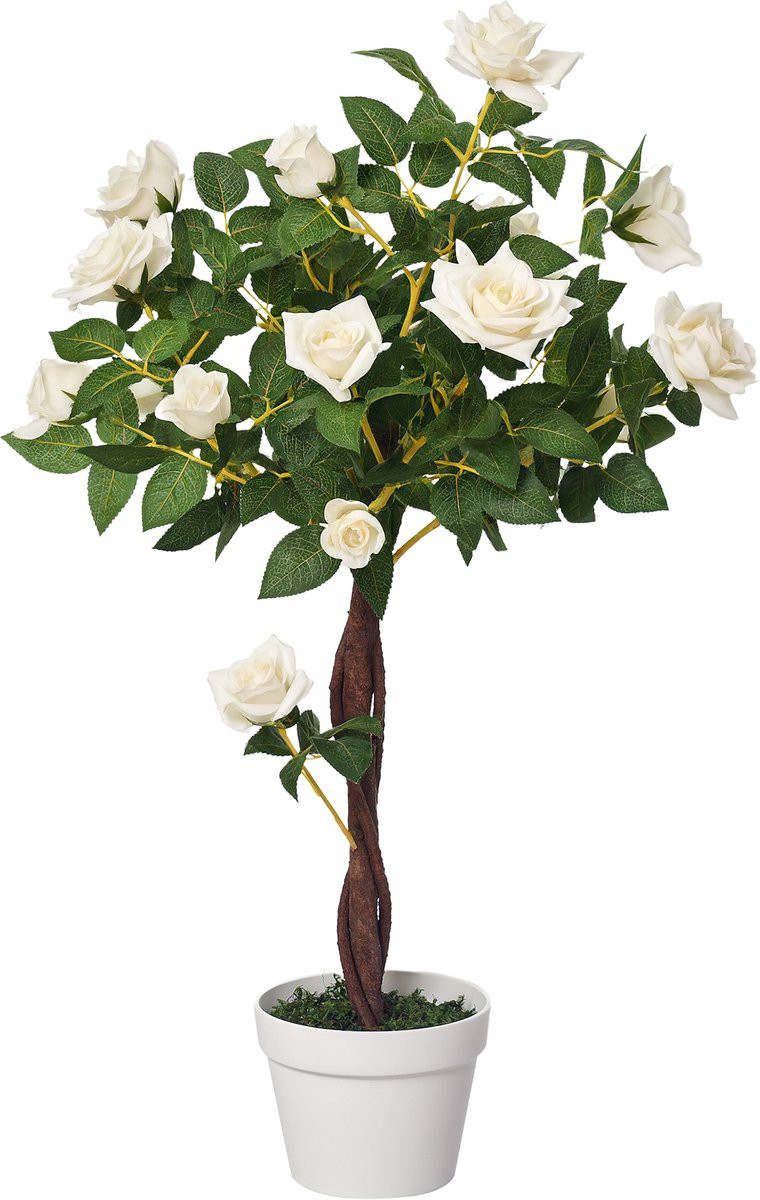 Kunstboom met groene plant in een cementen pot