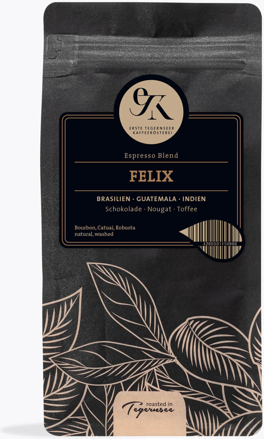 Erste Tegernseer Kaffeerösterei Felix The House Blend 1 kg   Ganze Bohne   Brasilien, Guatemala, Indien   Kräftiger Espresso Schoko Nougat