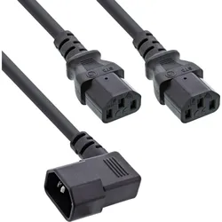 InLine Netz-Y-Kabel, Kaltgeräte, 1x IEC-C14 gewinkelt auf 2x IEC-C13, 1,8m