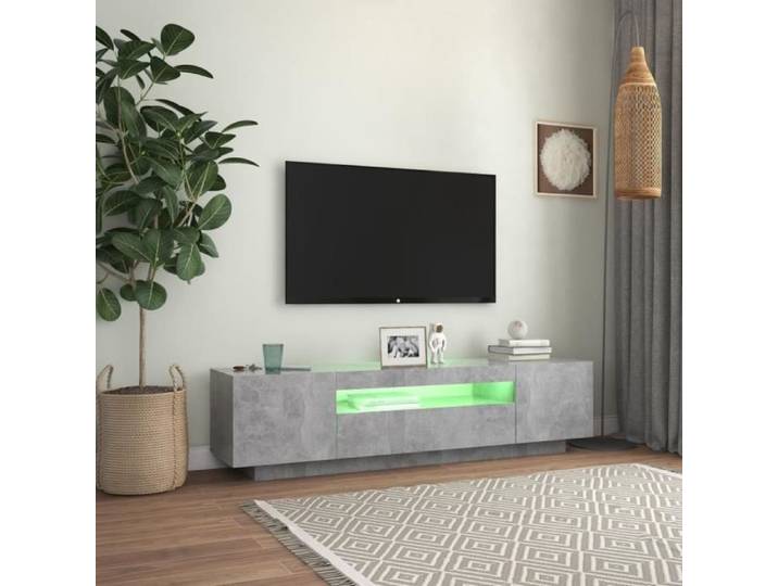 Meuble TV avec lumières LED - DILWE - Gris béton - 160x35x40 cm - Contemporain - Design