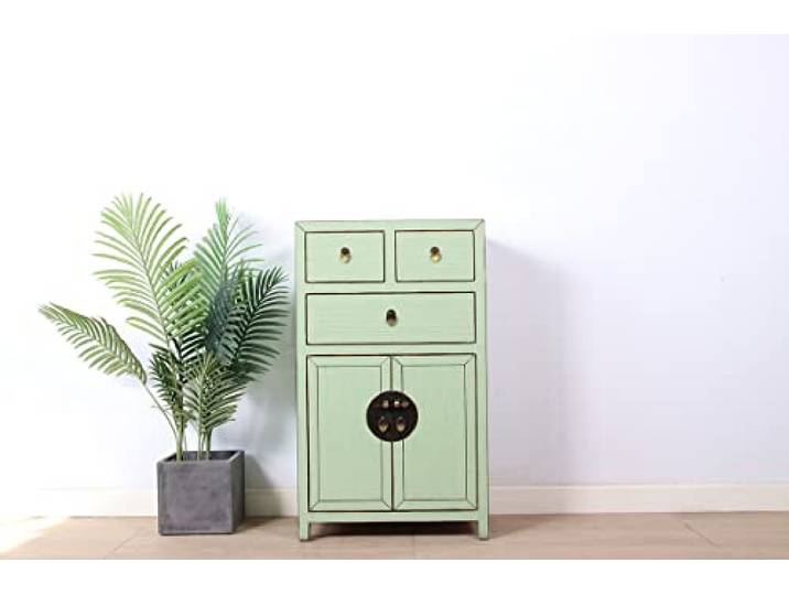 Yajutang chinesische Kommode Sideboard 3 Schub 2 Türen Mint RAL6019