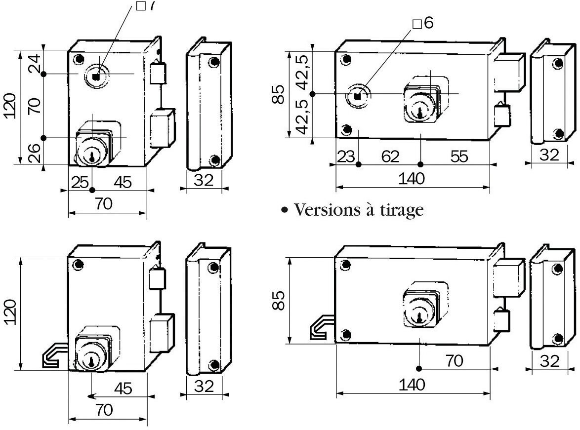 Serrure monopoint en applique ALPHA cylindre rond horizontal tirage droite BRICARD 350110