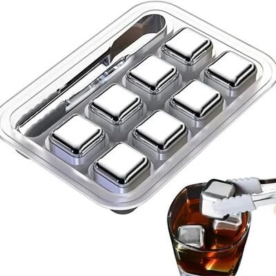 Inspired Living Stainless Steel Whiskey Stones Reusable Ice Cubes Set For Perfectly Chilled Drinks 8pcs