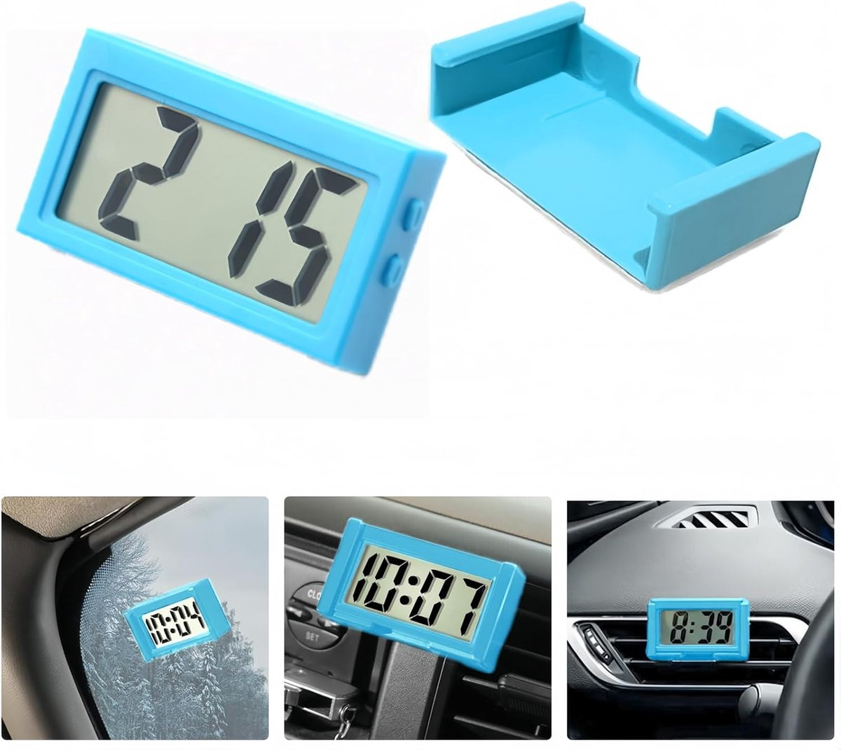 OUTARO Mini Digitale Klok voor Auto, Dashboard of Bureau - Hemelsblauw