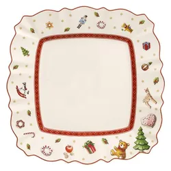 6x Villeroy & Boch Frühstücksteller eckig Toy's Delight, Teller, Weiss, Rot