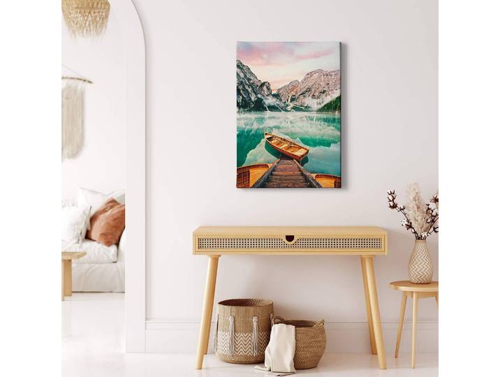 Leinwandbild Bergsee Lago di Braies Polyester PVC / Fichtenholz Grün 50 x 70cm