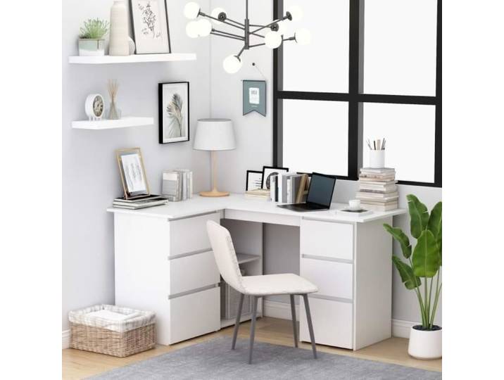Bureau d'angle - VIDAXL - Blanc - 6 tiroirs - Contemporain - Design