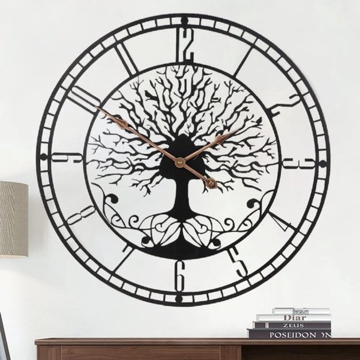 Boom des Levens Wandklok - Analoge Stil Uurwerk - Zwart Metaal - Diameter: 61 cm