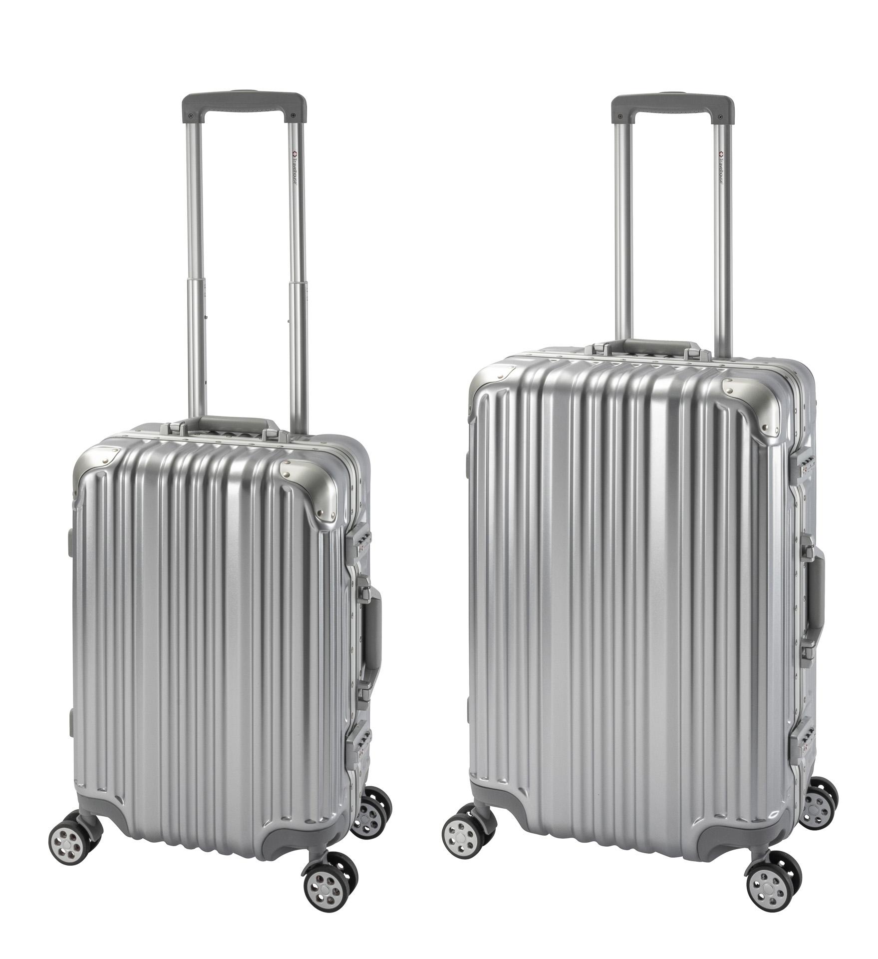 Travelhouse - London - 2er Reisekoffer Set | TSA Schloss |Polycarbonat Hartschale | Alu-Rahmen | 4 Rollen | Koffer Trolley Reise Urlaub Gepäck - Koffer Set S+M | Silber