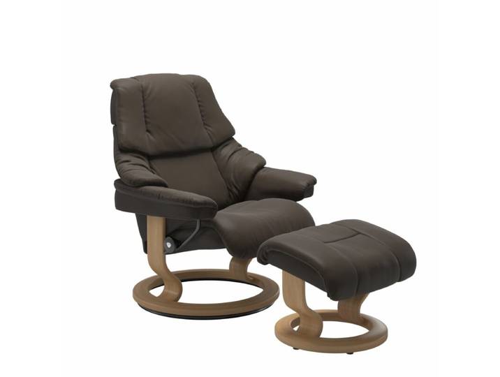 Stressless Reno Sessel Classic - Leder Batick Brown - Buche Holzfarbe Eiche - ohne Zusatzausstattung Modern, Skandinavisch, Zeitlos