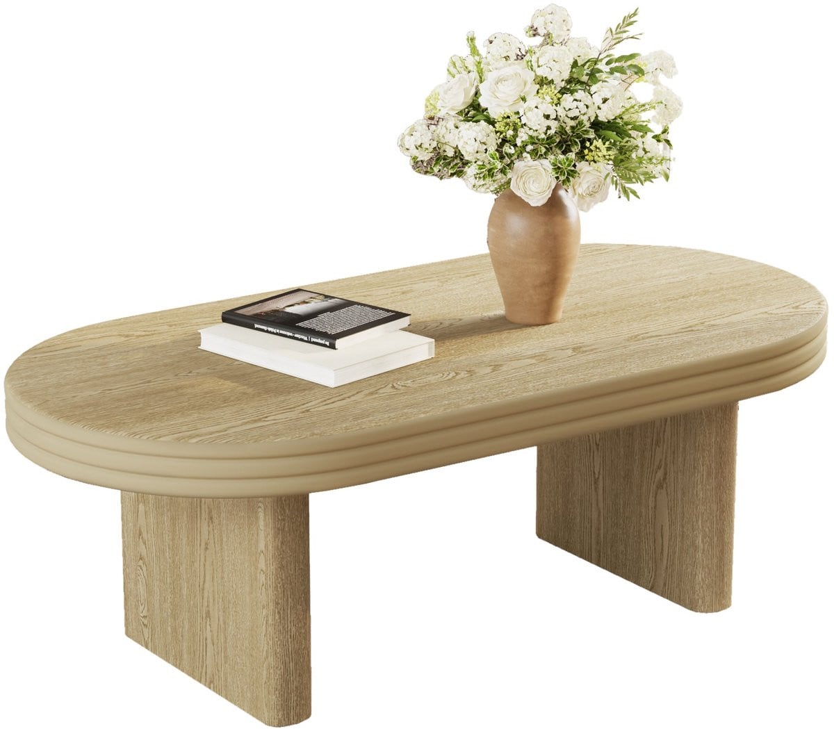 Merax Ovale Salontafel met Houtlook en Geribbelde Rand, B/D/H: 120 x 60 x 41,5 cm