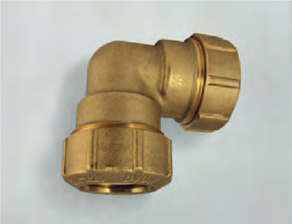 Messing PE-Kupplung Winkelform, mit zwei Verschraubungen - PE Kupplung aus Messing (Messing Kupplung Winkelform, mit zwei Verschraubungen: Winkel 20 x 20 mm Messing 16 Bar) 10-W92-34513