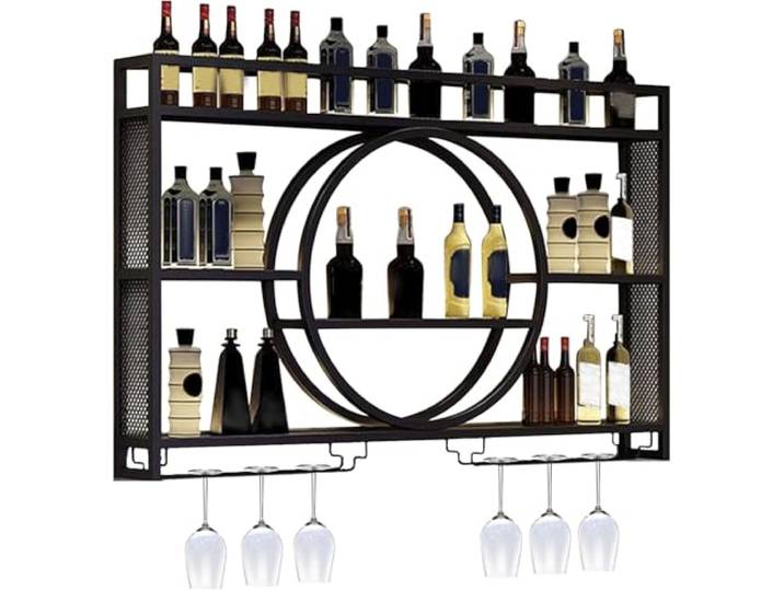 GWWBD Barregal,weinregal Wand Metall Barschrank Modern Hausbar Möbel Bar Regal Stehend Minibar Kühlschrank Wandregal Metall Rund Gold Flaschen Regal Stehend(Size:120 * 15 * 80cm,Color:Schwarz)