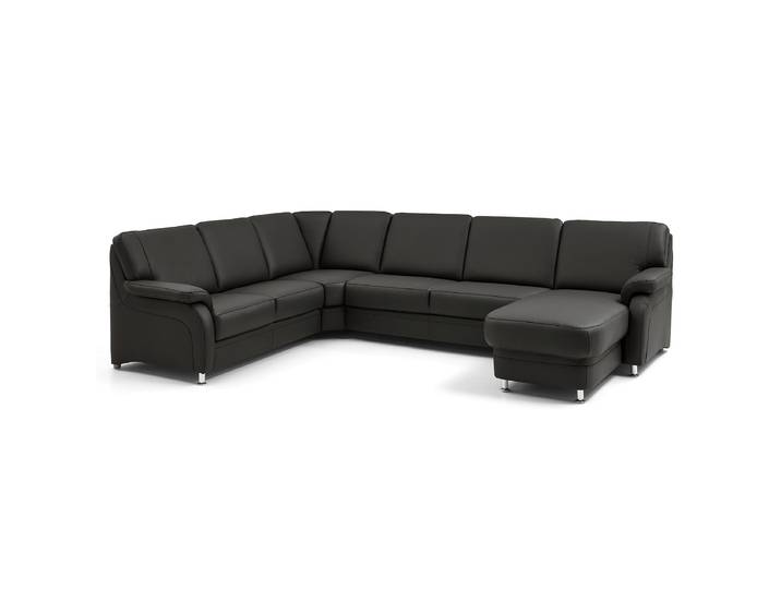 Wohnlandschaft Samento Schwarz Echtleder Tomma 329 x 91 x 239cm Ottomane davorstehend rechts Keine Funktion Modern