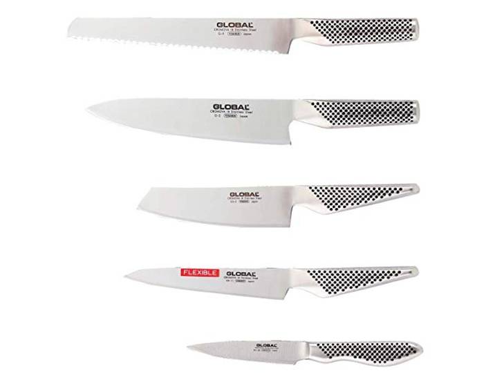 GLOBAL G-2951138R Messerset 5-teilig – japanisches Profi-Messerset aus Cromova 18 Edelstahl bestehend aus G-2, G-9R, GS-5, GS-11, GS-38