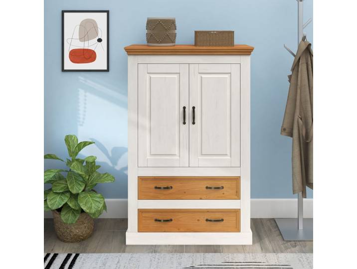 Armoire avec 2 portes 2 tiroirs en pin blanc