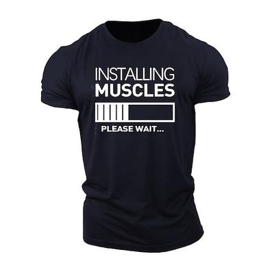 Herren Lustiges Fitness T-Shirt - Muskeln werden installiert bitte warten Grafik T-Shirt für Workout Fitness Kurzarm