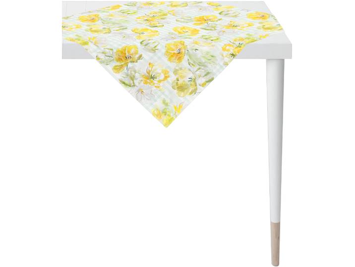 Mitteldecke APELT 6405 SPRINGTIME, Frühjahrsdeko, Frühling Gr. 1, gelb (weiß, gelb, natur), B:88cm L:88cm, Baumwolle, Polyester, Tischdecken, Mitteldecke, Digitaldruck