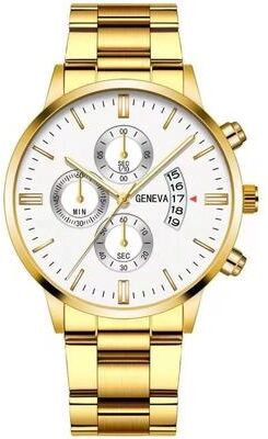 Uplifted Finds New Fashion Men's Sports Luxury Calendar Quartz Wristwatch Business Stainless Steel Casual Watch gold white
