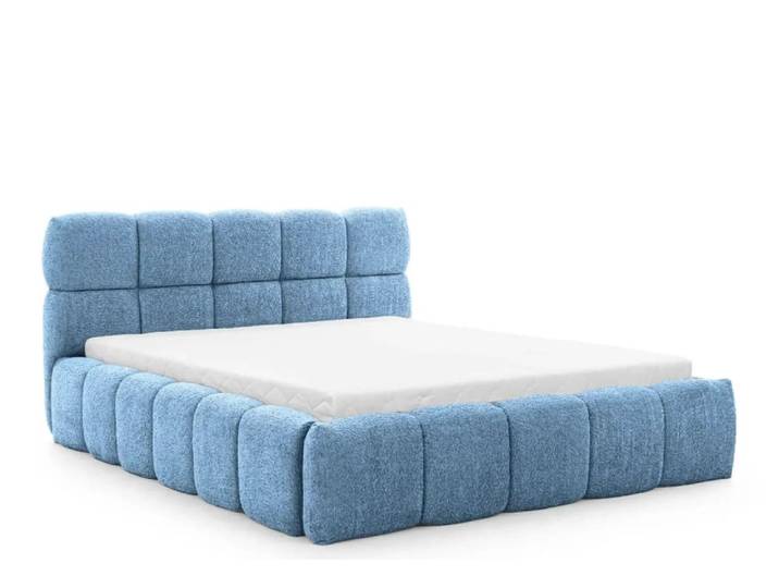 Lit coffre tissu bouclette 140x200cm bleu