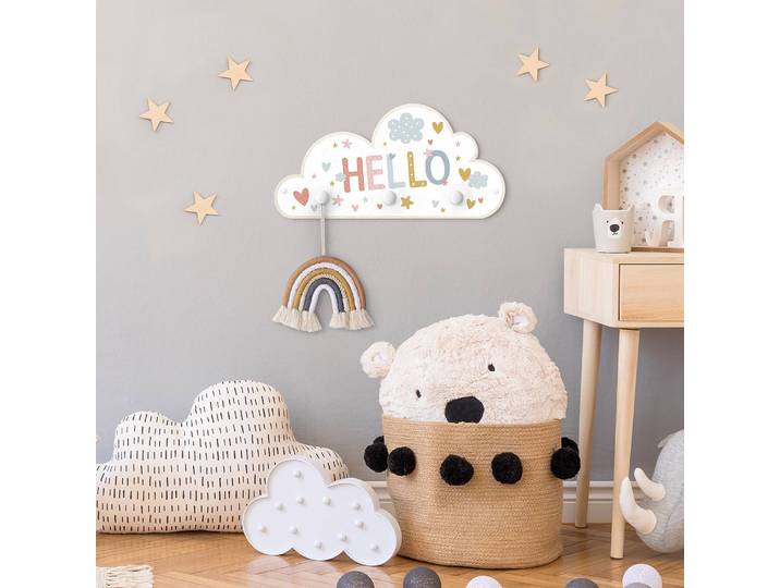 Kindergarderobe Herzen Sterne Wolken 40 x 20 x 1cm Multicolor